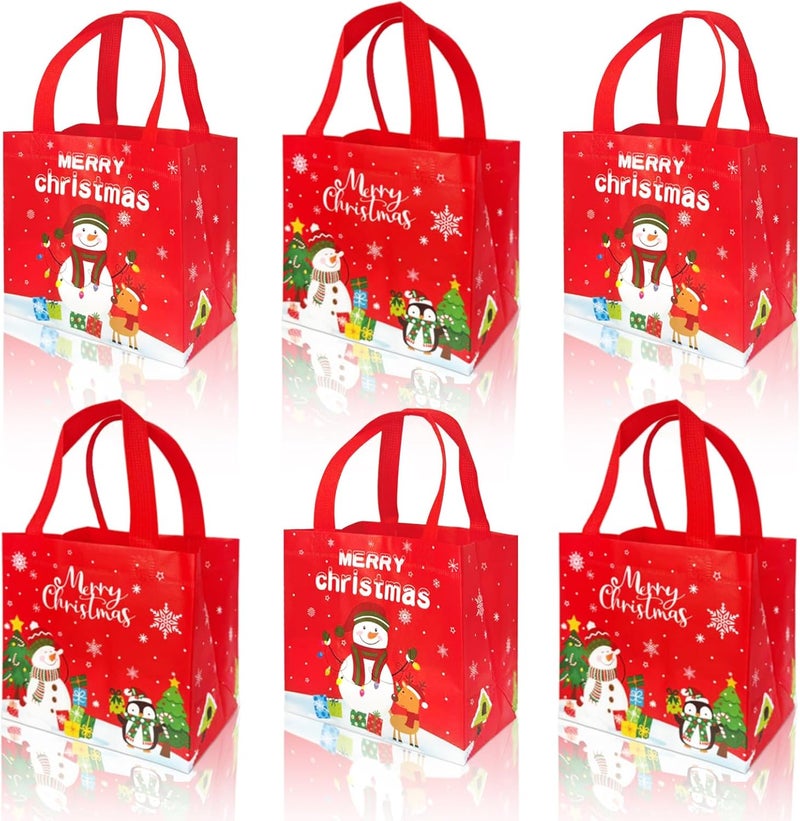 PERFQU 6 Pcs Large Christmas Gift Bags Bulk - Merry Christmas Tote Bags with Handles, Reusable Non-Woven Xmas Snowman Goodie Candy Treat Bag Set for Winter Xmas Party Supplies Favors Gift Wapping - Image 1